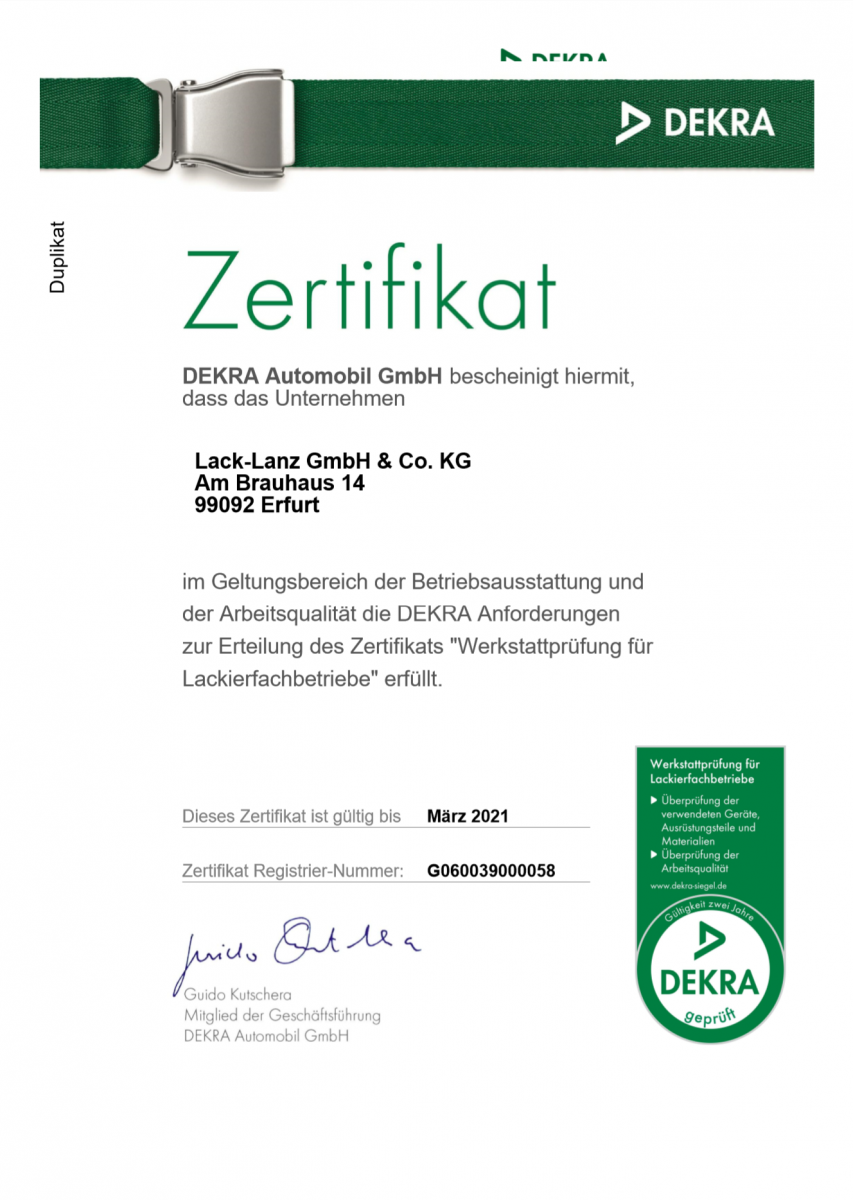 LACK LANZ DEKRA ZERTIFIKAT